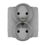 DECO Mechanizm gniazda podwójnego do ramki DECO Soft z uziemieniem 2x(2P+Z) (przesłony torów prądowych) srebrny metalik