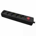 GN-570SWS Gniazdo pięciokrotne 5x2p+Z Schuko wyłącznikiem; rozbieralne; czarny