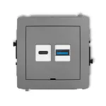 DECO Mechanizm ładowarki USB podwójnej USB C + USB A, 20W max., bez pola opisowego szary mat