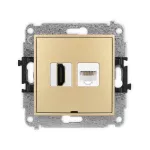 ICON Mechanizm gniazda pojedynczego HDMI 2.0, 4K + gniazda komp. poj. 1xRJ45, kat. 5e, 8-stykowy, bez pola opisowego złoty