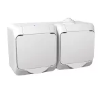 Cedar Plus, gniazdo podwójne 2P+PE z białą klapką, IP44, biały