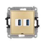 ICON Mechanizm gniazda podwójnego 2xUSB A-A 3.0, bez pola opisowego złoty