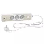 Odace, przedłużacz 3-gniazdowy z łącznikiem 2xUSB, 1,5m biały/drewno nordic