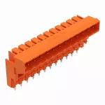 Wtyk podwyższony THT Pin lutowniczy 1,0 x 1,0 mm konstrukcja kątowa, pomarańczowy 232-376