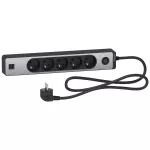 Odace, przedłużacz 5-gniazdowy z łącznikiem 2xUSB, 1,5m antracyt/szczotkowane aluminium