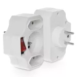 R-12WS-B Rozgałęźnik potrójny z wyłącznikiem, bis; 1X2P+Z, 2X 2P-płaskie; biały