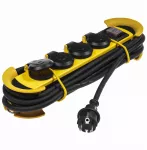 PS-HEAVY/S/3M/3X1,5/H07RN-F Przedłużacz specjalistyczny z wyłącznikiem Heavy Line hermetyczny IP 44 z klapkami i metalowym hakiem 4x2P+Z, 16A, 3500 W, 3x1,5 H07RN-F Schuco czarno-żółty