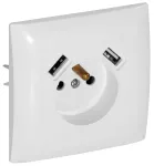 LC-13 WESA Gniazdo pojedyncze 2P+Z p/t białe +2xUSB