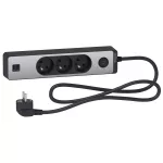 Odace, przedłużacz 3-gniazdowy z łącznikiem 2xUSB, 1,5m antracyt/szczotkowane aluminium