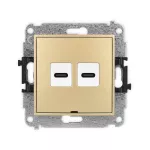 ICON Mechanizm gniazda podwójnego 2xUSB C-C, bez pola opisowego złoty