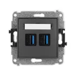 ICON Mechanizm gniazda podwójnego 2xUSB A-A 3.0 grafitowy mat