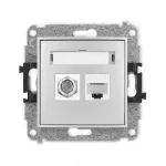 ICON Mechanizm gniazda antenowego poj. typu F (SAT) + gniazda komp. poj. 1xRJ45, kat. 6, 8-stykowy srebrny metalik