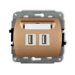 TREND Mechanizm gniazda podwójnego 2xUSB A-A 2.0 złoty metalik