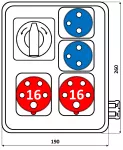 Rozdzielnica 2*16A/5p; 2*250V; TVM 21; IP54; wył L-O-P