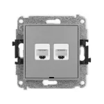 MINI Mechanizm gniazda komputerowego podwójnego 2xRJ45, kat. 6, 8-stykowy, bez pola opisowego szary mat