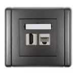 FLEXI Gniazdo pojedyncze HDMI 2.0, 4K + gniazdo komp. poj. 1xRJ45, kat. 5e, 8-stykowe grafitowy