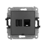 ICON Mechanizm gniazda pojedynczego HDMI 2.0, 4K + gniazda komp. poj. 1xRJ45, kat. 5e, 8-stykowy, bez pola opisowego grafitowy mat