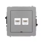 DECO Mechanizm gniazda komputerowego podwójnego 2xRJ45, kat. 5e, 8-stykowy, bez pola opisowego szary mat