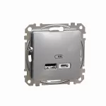Gniazdo ładowania USB A+C 2,4Sedna Design & Elements,4A, srebrne aluminium