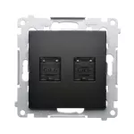 SIMON 54 WMDK-0620xx-049 Gniazdo komputerowe podwójne RJ45 kategoria 6, z przesłoną przeciwkurzową (moduł); czarny mat