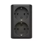 SIMON 54 WMEW-22211C-049 Gniazdo podwójne Schuko natynkowe z przesłonami torów prądowych wersja skandynawska 16A, 250V~, szybkozłącza; czarny