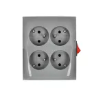 SIMON AQUACLICK WA-GZN4W1x-xx-18xx Gniazdo wtyczkowe natynkowe, 4-krotne z uziemieniem, z wbudowanym wyłącznikiem, IP20, 16A, 250V~, zaciski śrubowe; ciemnoszary