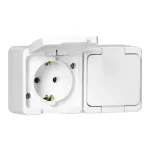 Gniazdo podwójne 2x 2P+Z SCHUKO bryzgoodporne z klapką w kolorze wyrobu IP44, SMART, biały