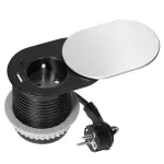 Gniazdo meblowe Ø6cm, wpuszczane w blat z przesuwną pokrywką, ładowarką USB i przewodem 1,9m, 1x2P+Z (French), 2xUSB (typ A+C; PD20W), srebrne
