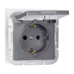Gniazdo pojedyncze p/t 2P+Z Schuko bryzgoszczelne z klapką Pearl, 16A, 250V, PT-17PH, antracyt