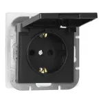 Gniazdo pojedyncze p/t 2P+Z Schuko bryzgoszczelne z klapką Pearl, 16A, 250V, PT-17PH, czarny