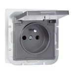 Gniazdo pojedyncze p/t 2P+Z bryzgoszczelne z klapką Pearl, 16A, 250V, PT-16PH, antracyt
