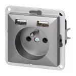 Gniazdo pojedyncze p/t 2P+Z z ładowarką Pearl, 16A, 250V, PT-16P/USB, antracyt