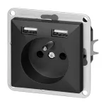 Gniazdo pojedyncze p/t 2P+Z z ładowarką Pearl, 16A, 250V, PT-16P/USB, czarny