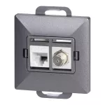 Gniazdo pojed. typu F + Gniazdo 1xRJ45 Cat6 Pearl, TV/F+RJ45/P, antracyt