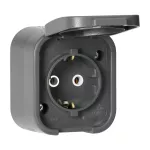 Gniazdo pojedyncze n/t 2P+Z, Schuko, bryzgoszczelne z klapką B2, IP54, NT-17B2, szary