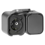 Gniazdo podwójne n/t 2P+Z, Schuko, bryzgoszczelne z klapką B2, IP54, NT-7B2, szary
