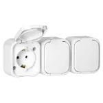 Gniazdo potrójne n/t 3x2P+Z, Schuko, bryzgoszczelne z klapką B2, IP54, NT-317 B2, biały
