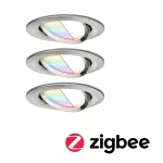 PAULMANN Oprawa do wbudowania NOVA PLUS COIN LED RGBW SH Zigbee wychylna zestaw 3x5.2W 400lm 84mm 2700-6500K IP23 230V szczotkowane żelazo
