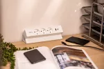 GNIAZDO MEBLOWE BASCO, 3 X GNIAZDO Z UZIEMIENIEM, USB A+C, KABEL 1,5m, BIAŁE Z MOCOWANIEM