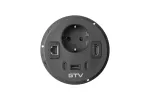 GNIAZDO MEBLOWE WPUSZCZANE RONDO, 1 X GNIAZDO SCHUKO, 1 X USB A + 2 X USB C, 1 X RJ45, 1 X HDMI, KABEL 1,5m, CZARNE