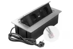 GNIAZDO MEBLOWE MULTISOFT 2X GNIAZDO SCHUKO, USB A+C, RJ45, KABEL ZASILAJĄCY Z WTYCZKĄ, ALU
