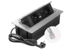 GNIAZDO MEBLOWE MULTISOFT 2X GNIAZDO Z UZIEMIENIEM, USB A+C, RJ45, KABEL ZASILAJĄCY Z WTYCZKĄ, ALU