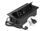 GNIAZDO MEBLOWE MULTISOFT 2X GNIAZDO Z UZIEM, USB A+C, RJ45, HDMI, KABEL ZASILAJĄCY Z WTYCZKĄ, CZARNY