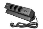 GNIAZDO MEBLOWE BASCO, 3 X GNIAZDO SCHUKO, USB A+C, KABEL 1,5m, CZARNE Z MOCOWANIEM