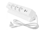 GNIAZDO MEBLOWE BASCO, 3 X GNIAZDO Z UZIEMIENIEM, USB A+C, KABEL 1,5m, BIAŁE Z MOCOWANIEM