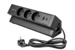 GNIAZDO MEBLOWE BASCO, 3 X GNIAZDO Z UZIEMIENIEM, USB A+C, KABEL 1,5m, CZARNE Z MOCOWANIEM
