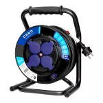 Przedłużacz bębnowy profesjonalny IP44, 4 gniazda 2P+Z, kabel gumowy olejoodporny, H07RN-F 3x2,5mm², długość 20m, unikatowy stojak CUBE, STAŁE GNIAZDA, termik, przesłony torów prądowych