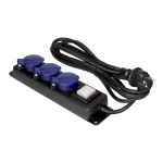 Przedłużacz warsztatowy bryzgoszczelny z wyłącznikiem IP44, 3 gniazda 2P+Z IP44, przewód gumowy, H05RR-F 3x1,5mm², 5m