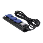 Przedłużacz warsztatowy bryzgoszczelny z wyłącznikiem IP44, 3 gniazda 2P+Z IP44, przewód gumowy, H05RR-F 3x1,5mm², 3m
