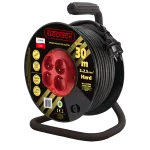 Przedłużacz zwijany na bębnie 4x2P+Z guma H05RR-F 3x2,5mm² - 25m MAX.3600W z zabezpieczeniem termicznym, seria Hard PZB-40-25G/2,5